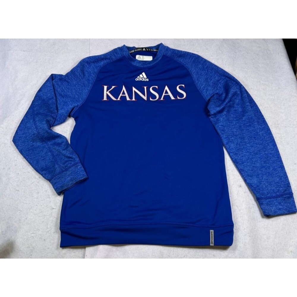 Adidas Kansas Jayhawks ClimaWarm Pullover Men M Blue KU Long Sleeve NCAA Shirt